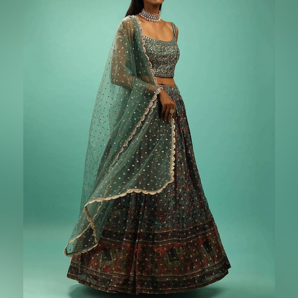 Elegant Teal Embroidered Women's Dress